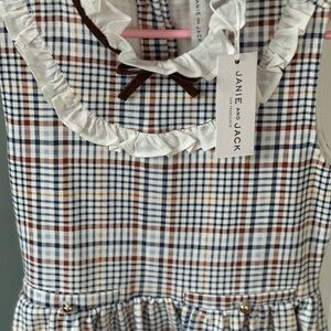 Janie and Jack Plaid Ruffle Collar Dress in Navy, Brown, Cream